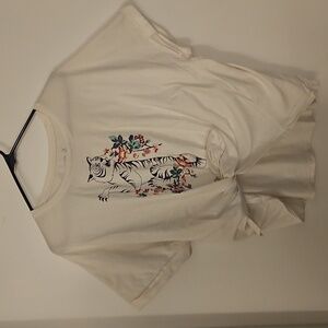 Cotton On White Graphic Tee with Floral Tiger Design